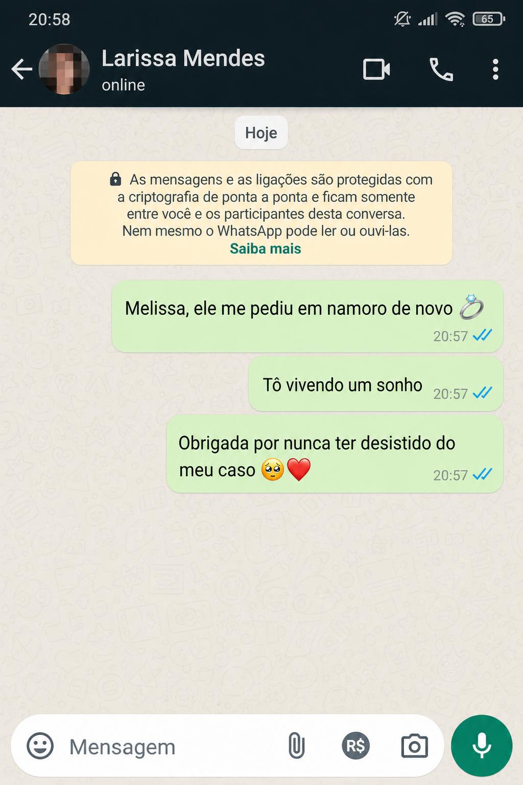 Conversa com cliente Larissa Mendes